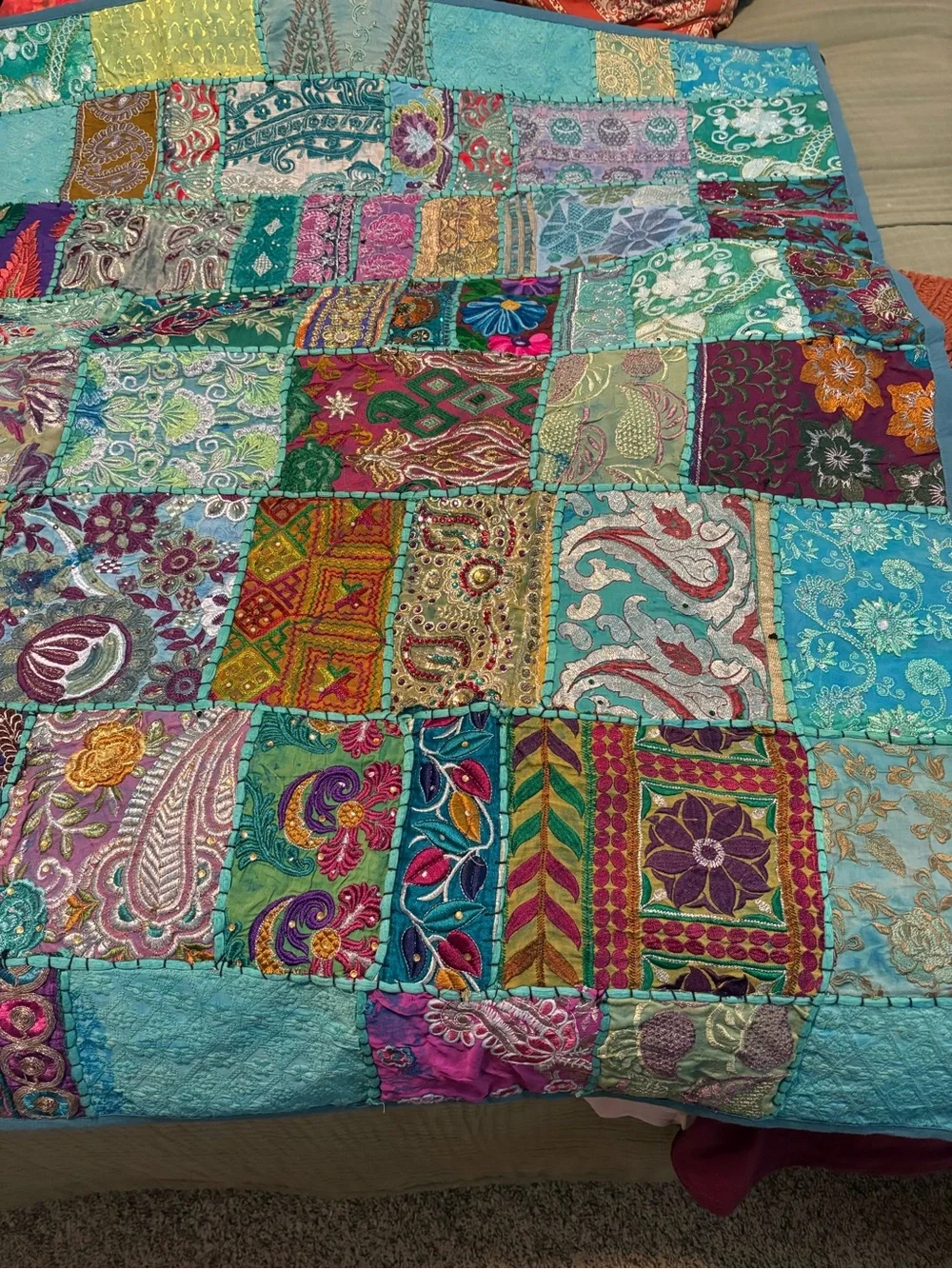 Hand Beaded Patchwork Wall Hanging 50x60 New without Tags